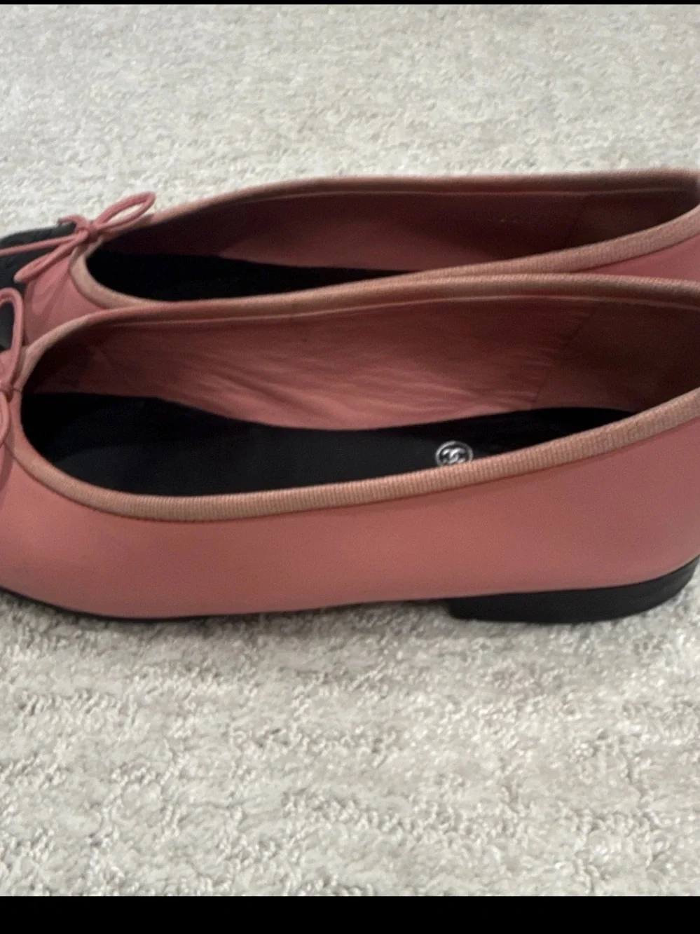Chanel Pink and Black Cap-Toe Ballet Flats